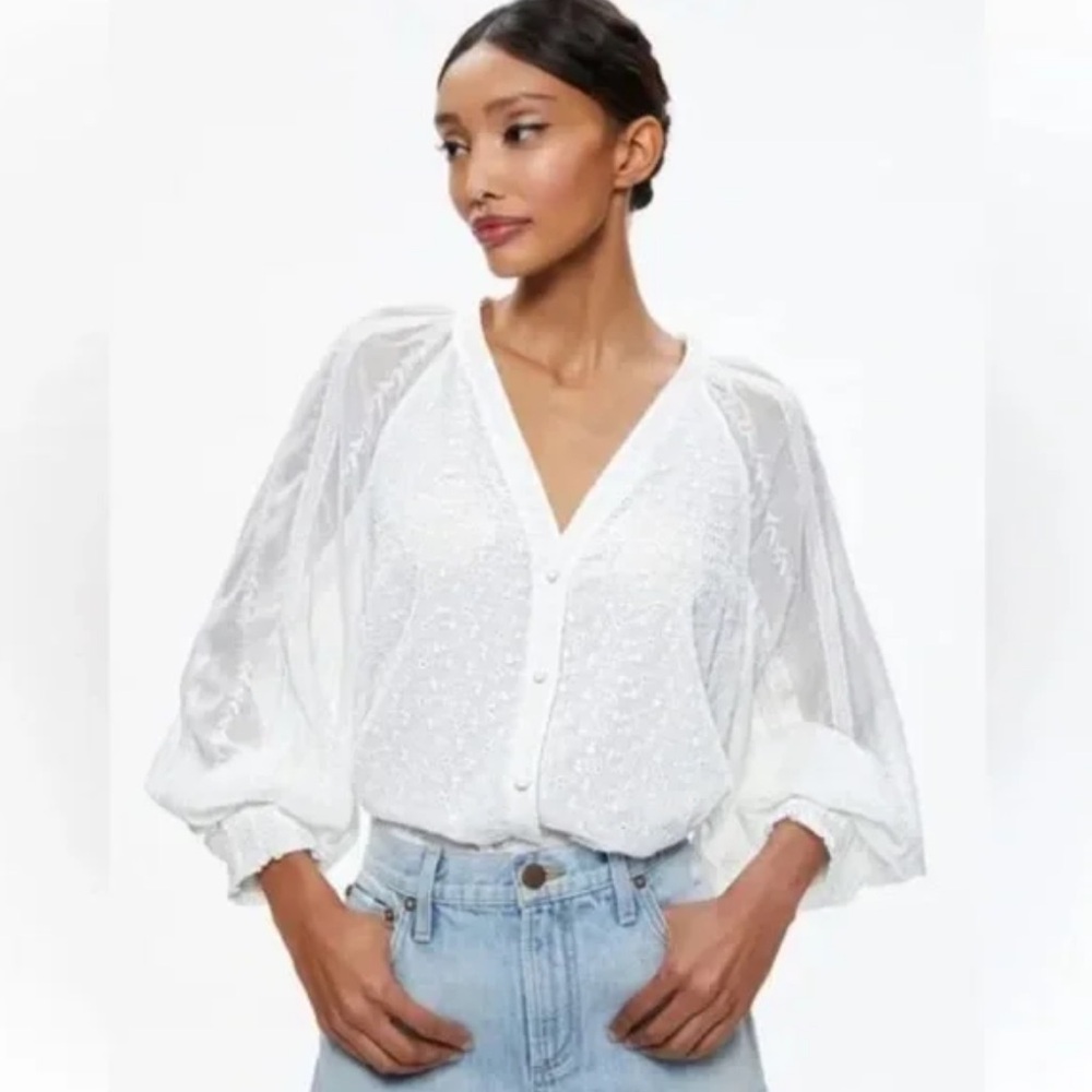 Alice + Olivia Lang Embroidered Button Down Blouse NEW